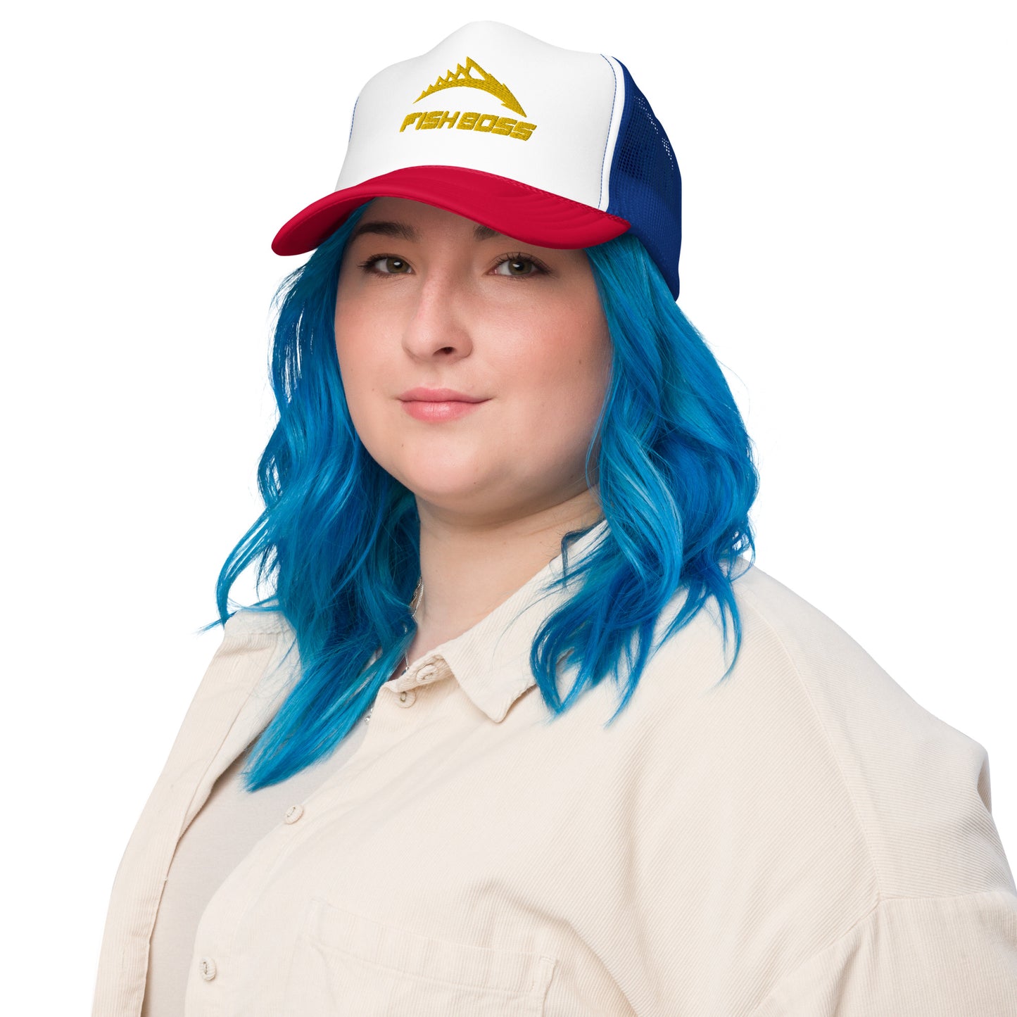 Fish Boss Foam Trucker Hat - Red White Blue Gold / Black