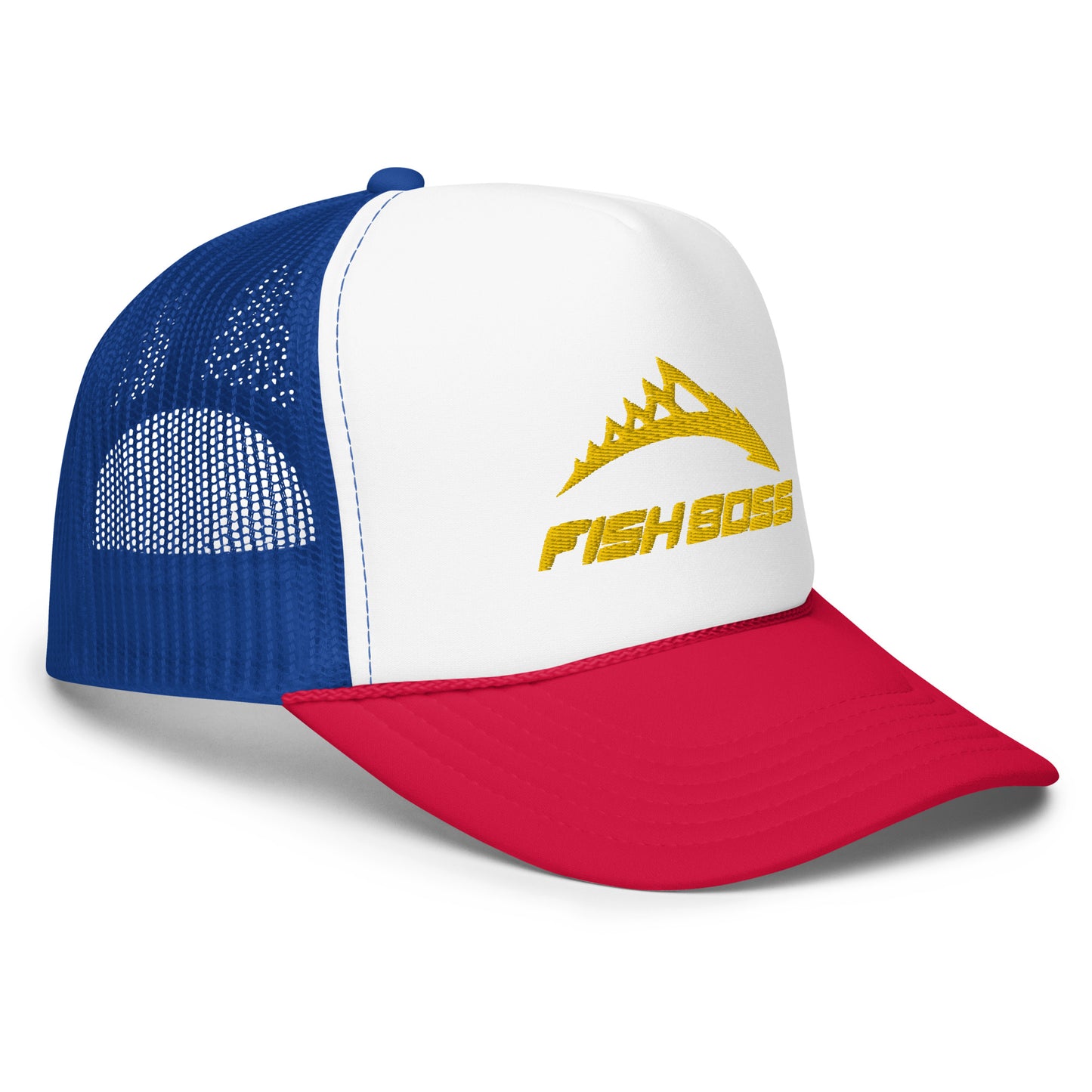 Fish Boss Foam Trucker Hat - Red White Blue Gold / Black