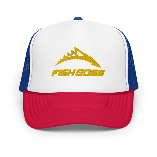 Fish Boss Foam Trucker Hat - Red White Blue Gold / Black