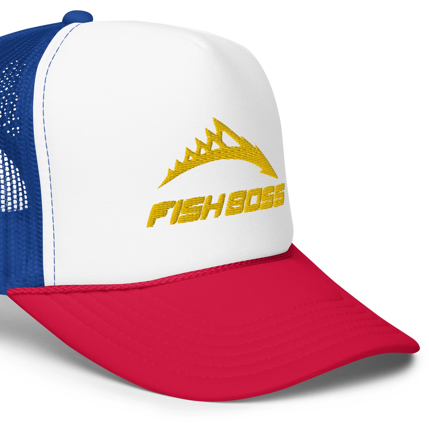 Fish Boss Foam Trucker Hat - Red White Blue Gold / Black